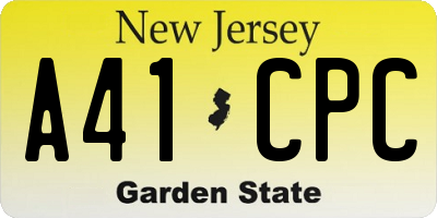 NJ license plate A41CPC