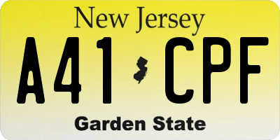 NJ license plate A41CPF