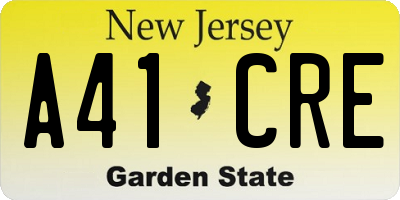 NJ license plate A41CRE