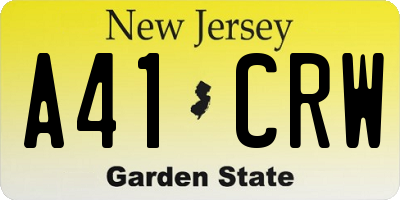 NJ license plate A41CRW