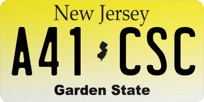 NJ license plate A41CSC