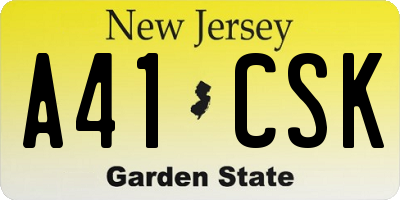 NJ license plate A41CSK