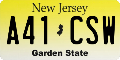 NJ license plate A41CSW