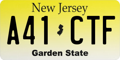 NJ license plate A41CTF