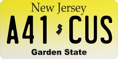 NJ license plate A41CUS