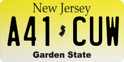NJ license plate A41CUW