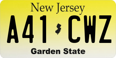 NJ license plate A41CWZ
