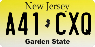 NJ license plate A41CXQ