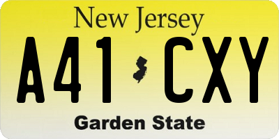 NJ license plate A41CXY