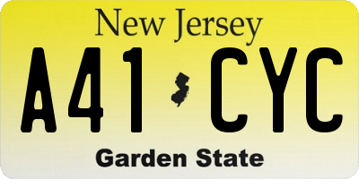 NJ license plate A41CYC