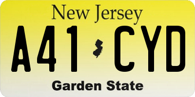 NJ license plate A41CYD