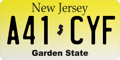 NJ license plate A41CYF