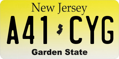 NJ license plate A41CYG