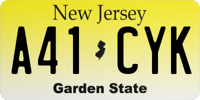 NJ license plate A41CYK