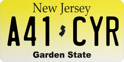 NJ license plate A41CYR