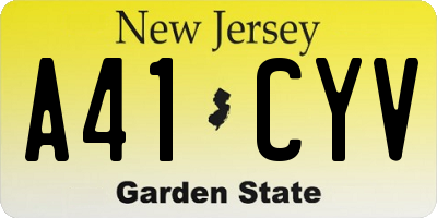 NJ license plate A41CYV