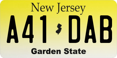 NJ license plate A41DAB