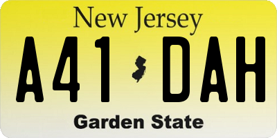 NJ license plate A41DAH