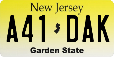 NJ license plate A41DAK
