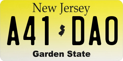 NJ license plate A41DAO