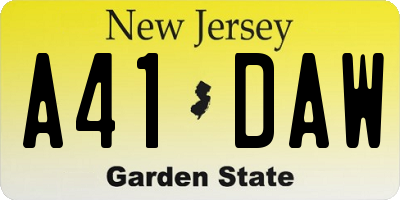 NJ license plate A41DAW