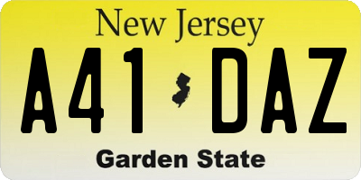 NJ license plate A41DAZ