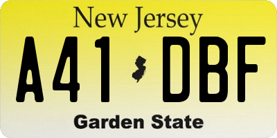 NJ license plate A41DBF