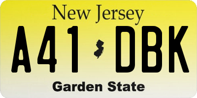 NJ license plate A41DBK