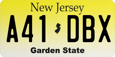 NJ license plate A41DBX
