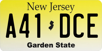 NJ license plate A41DCE