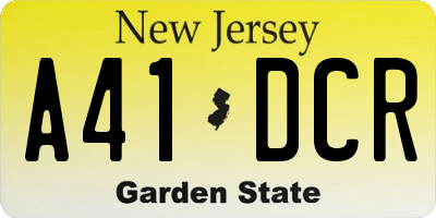 NJ license plate A41DCR