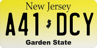 NJ license plate A41DCY