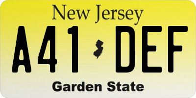NJ license plate A41DEF