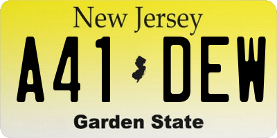 NJ license plate A41DEW