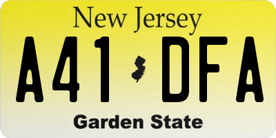 NJ license plate A41DFA