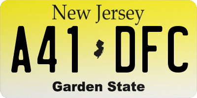 NJ license plate A41DFC