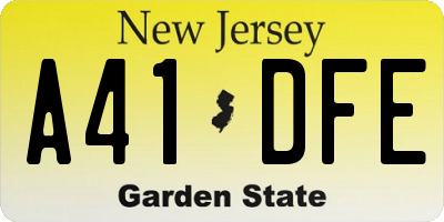 NJ license plate A41DFE