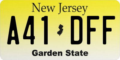 NJ license plate A41DFF