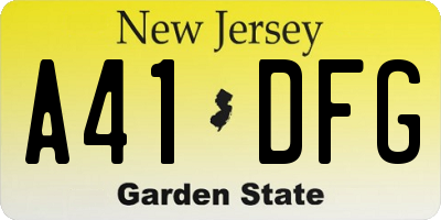 NJ license plate A41DFG