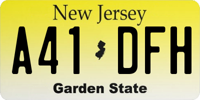 NJ license plate A41DFH