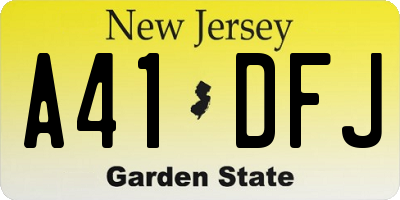 NJ license plate A41DFJ