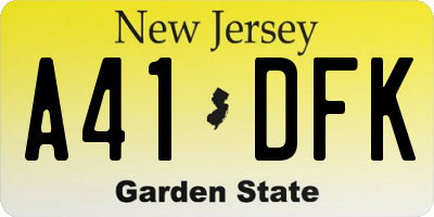 NJ license plate A41DFK