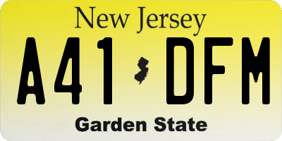 NJ license plate A41DFM