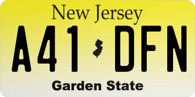 NJ license plate A41DFN
