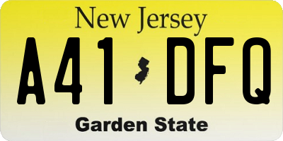 NJ license plate A41DFQ
