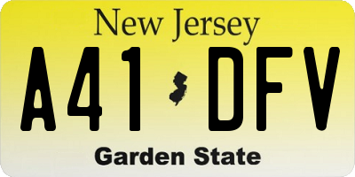 NJ license plate A41DFV