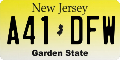 NJ license plate A41DFW