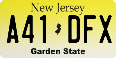 NJ license plate A41DFX