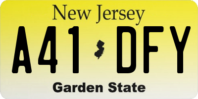 NJ license plate A41DFY