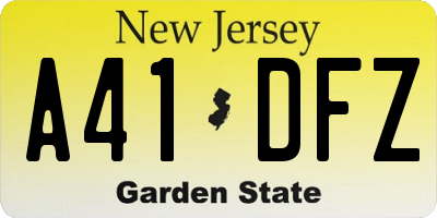 NJ license plate A41DFZ